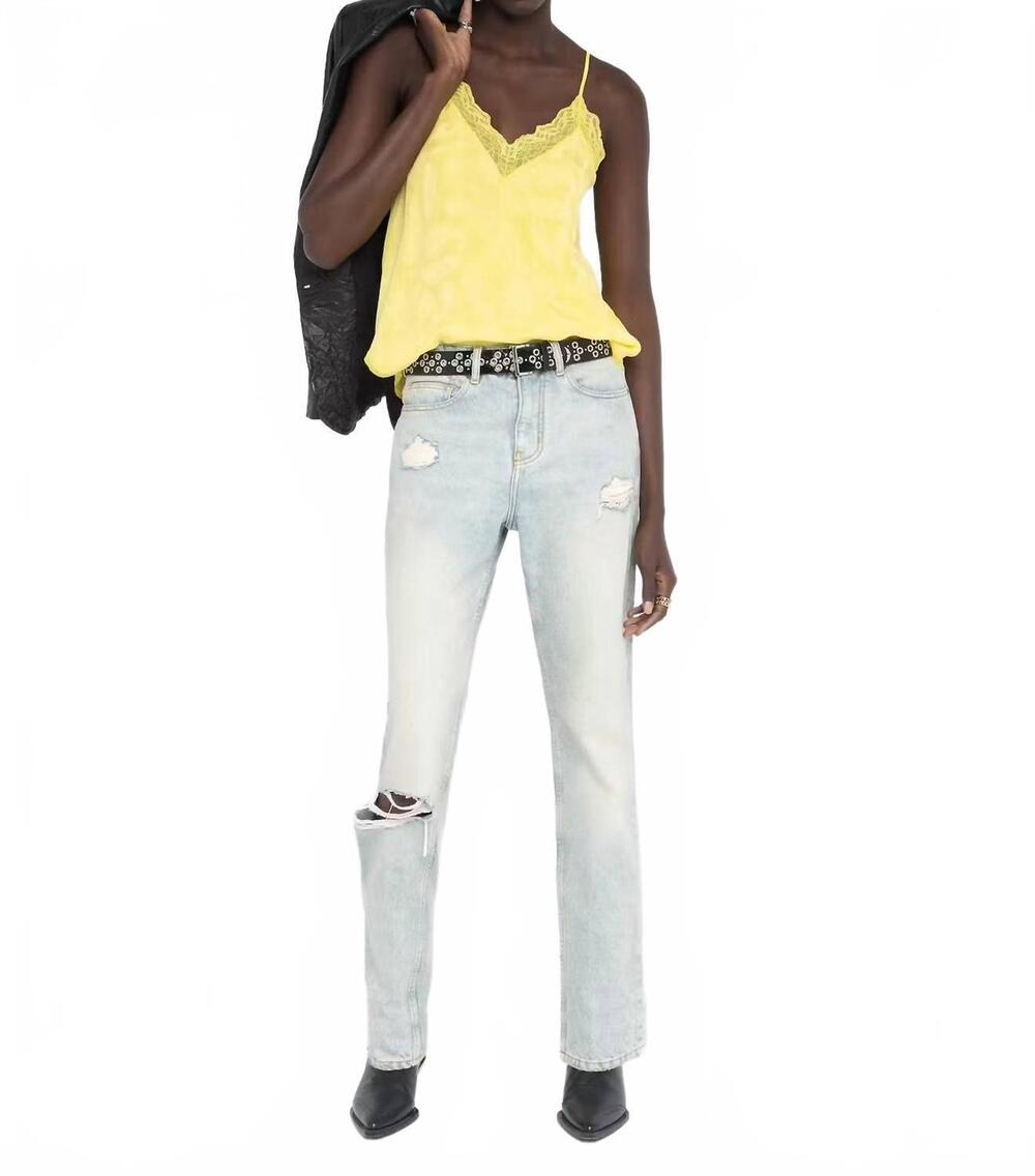 NEW ZADIG & VOLTAIRE christy jacquard paisley top in banana